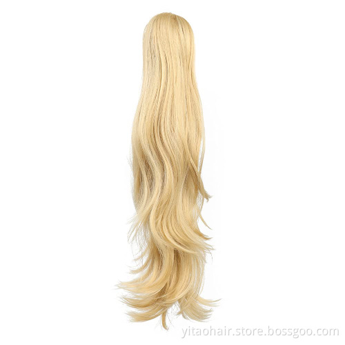 long wavy Ponytail Claw Hair 24 Inch Long Body Wave Ponytail hair Extension Synthetic Wrap Around Drawstring Hair with 1Clips